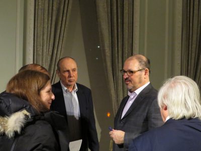 After the event: Walter G. Hoydysh, Ph.D., Director, Art at the Institute, Ukrainian Institute of America (left) and Adrian Karatnycky, Co-Director and Board Member of the Ukrainian Jewish Encounter (right).