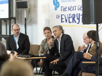 Bernard-Henry Levy, philosopher and author (middle), speaks at the “Antisemitism in Ukraine: Russian Disinformation and On-the-Ground Reality” panel on 14 September 2018 in Kyiv, Ukraine.