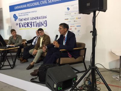 John Herbst, former U.S. Ambassador to Ukraine, who is now director of The Atlantic Council’s Eurasia Center (far right) speaks at the “Antisemitism in Ukraine: Russian Disinformation and On-the-Ground Reality” panel on 14 September 2018 in Kyiv, Ukraine.
