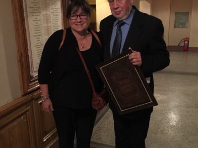 Victor Radutsky and Natalia A. Feduschak, Director of Communications for the Ukrainian Jewish Encounter, shortly after the former was acknowledged at the Lviv Book Forum for his contributions to Ukrainian-Israeli cultural relations.