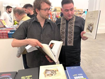 Numerous visitors to the UJE booth during Book Arsenal, 29 May–1 June 2025, Mystetskyi Arsenal National Art and Culture Museum Complex, Kyiv.
