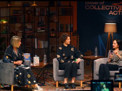 Left to right: Charlotte Higgins, chief culture writer for The Guardian; Sasha Dovzhyk, Ukrainian writer, editor, and Director of INDEX: Institute for Documentation and Exchange; Victoria Belim, a Ukrainian memoirist and writer.