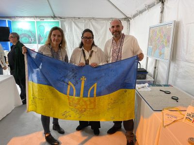 Left to right: Anna Zharova, Co-Founder, Israeli Friends of Ukraine; Natalia A. Feduschak, Director of Communications, Ukrainian Jewish Encounter; Vyacheslav Feldman, Co-Founder, Israeli Friends of Ukraine.