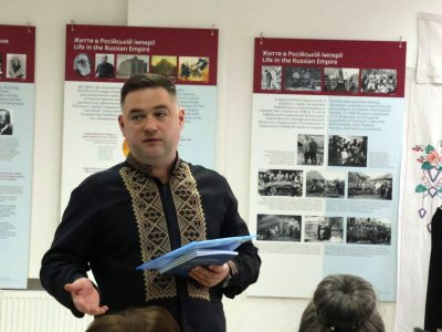 Vladyslav Hrynevych, Jr., UJE's regional manager in Ukraine, discusses the organization's activities and key projects. Kaniv Culture and Arts Center, 29 September 2025.