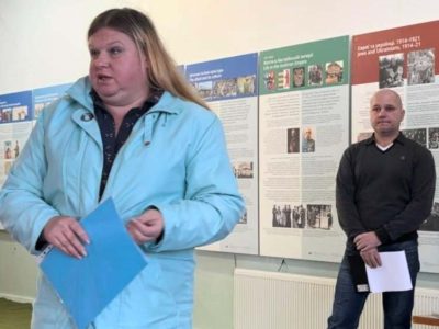 Olena Chervinska, head of Kaniv's Jewish community, talks about the town's history. Kaniv, 31 October 2025.