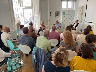 Left to right: At the event. Marieluise Beck, Co-founder of the Center for Liberal Modernity, historian and UJE Board Member, Prof. Paul Robert Magocsi, Prof. Stefan Troebst, former Director of the Leibniz Institute for the History and Culture of Eastern Europe.