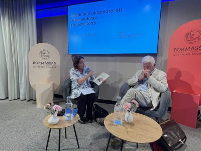 Left to right: Swedish journalist Sharon Jåma and UJE Board Member Paul Robert Magocsi at the Gothenburg Book Fair 2025.