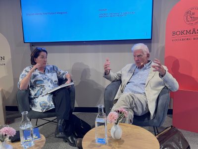 Left to right: Swedish journalist Sharon Jåma and UJE Board Member Paul Robert Magocsi at the Gothenburg Book Fair 2025.