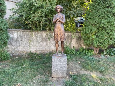 A recently erected memorial to Selma Meerbaum-Eisinger in Chernivtsi.