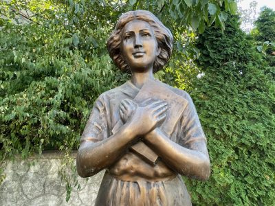 A recently erected memorial to Selma Meerbaum-Eisinger in Chernivtsi.