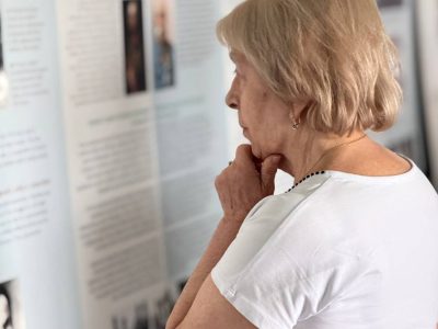 Visitors at the opening of the exhibition "A Journey Through the Ukrainian-Jewish Encounter: From Antiquity to 1939" in Smila. Smila Cultural Center, 13 July 2025.