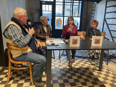 Left to right: Andriy Pavlyshyn, a Ukrainian journalist, public figure, historian, and translator; essayist and art critic Diana Klochko; Hebrew translator Anna Nekrasova; and Yiddish translator Tetiana Nepypenko.