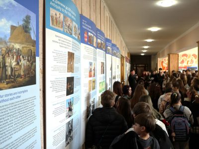 During and after the opening of the exhibition "A Journey Through the Ukrainian-Jewish Encounter: From Antiquity to 1939" at the Vasylkiv Cultural Center. 20 March 2026.