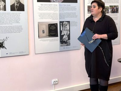 Raisa Dolhikh, Director of the Zhytomyr Regional Literary Museum, at the exhibition's opening, 28 January 2026.